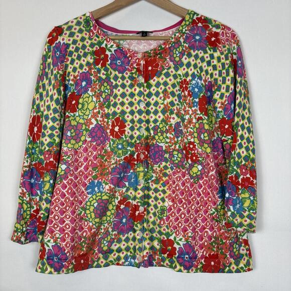 Talbots Colorful Floral Button Up Cardigan Sweater 3/4 Sleeve Size: 1X - Picture 2 of 6